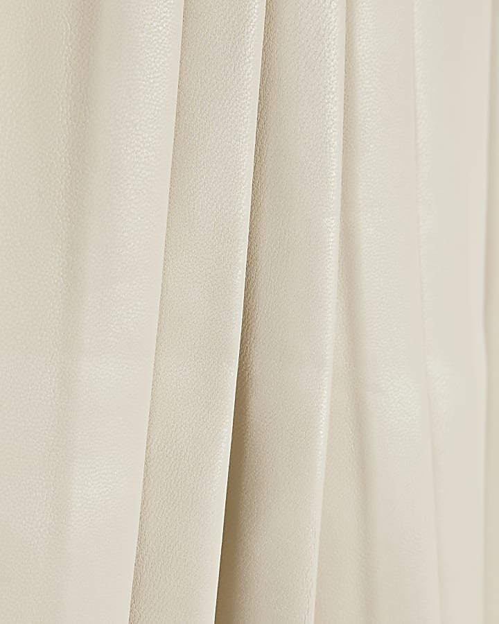 Girls Cream Faux Leather Pleated Dress