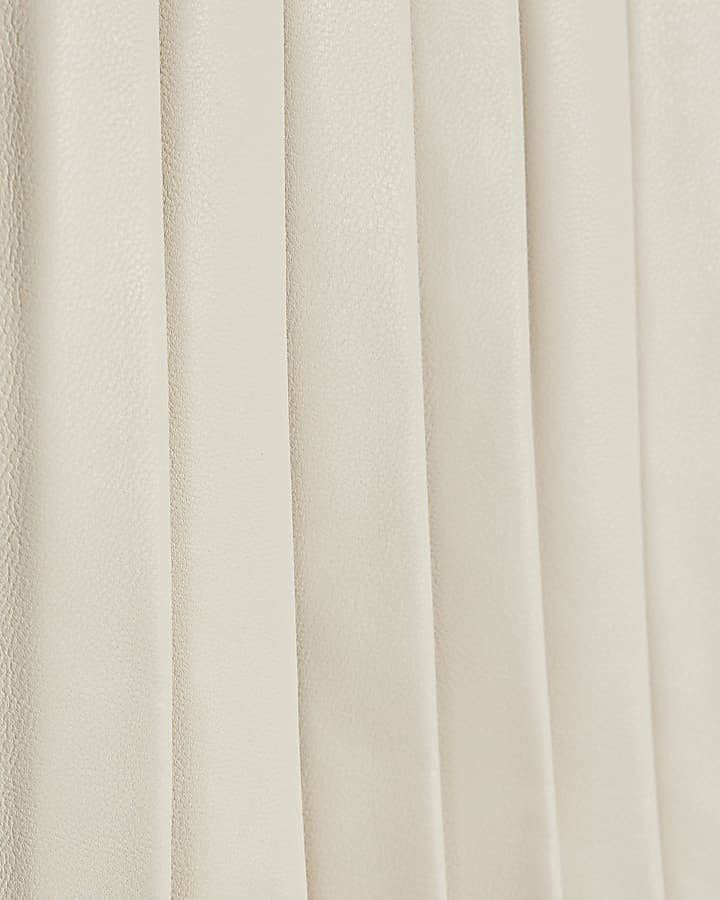 Mini Girls Cream Faux Leather Pleated Dress