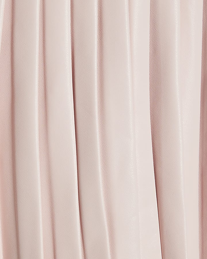 Mini Girls Pink Faux Leather Pleated Dress