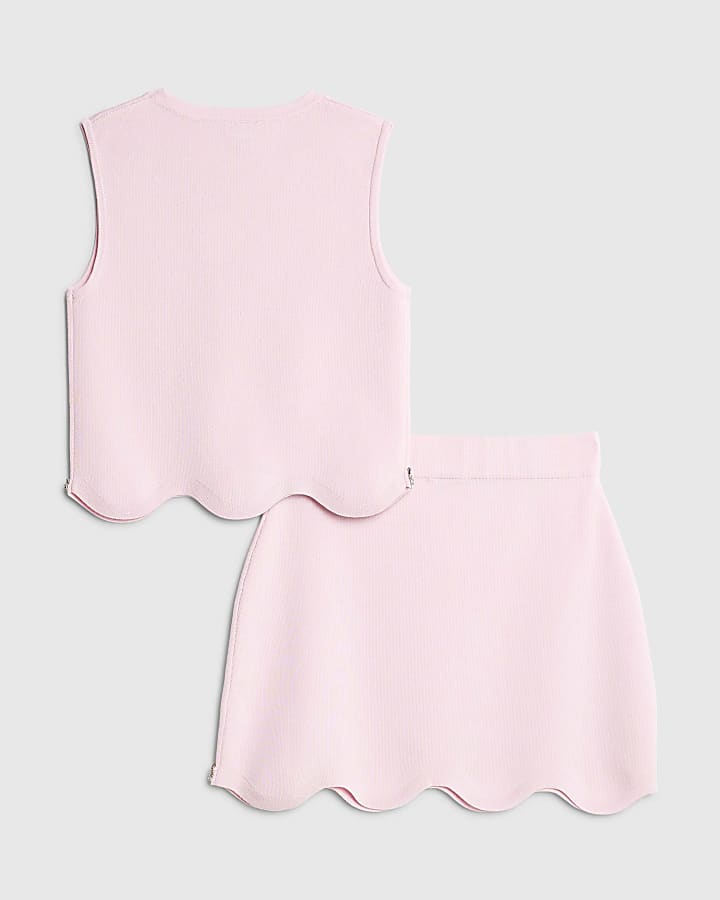 Girls Pink Scallop Trim Skirt Set
