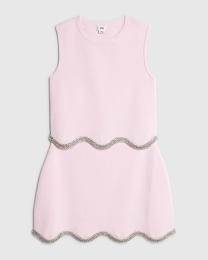 Girls Pink Scallop Trim Skirt Set