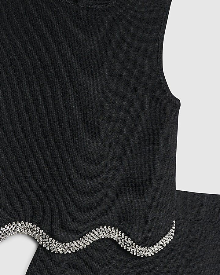 Girls Black Scallop Trim Skirt Set