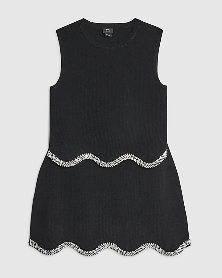 Girls Black Scallop Trim Skirt Set