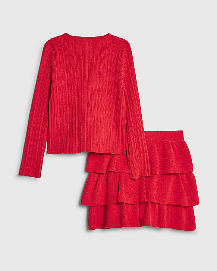 Girls Red Corsage Cardigan Set