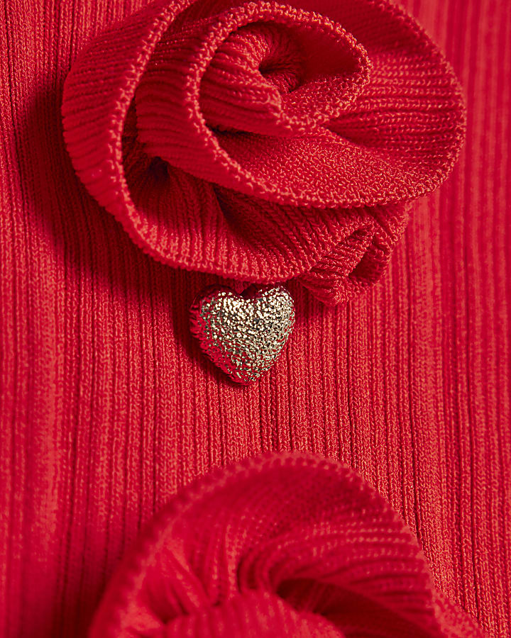 Girls Red Corsage Cardigan Set