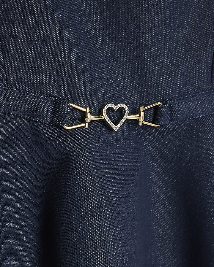 Girls Navy Denim Peplum Top And Shorts Set