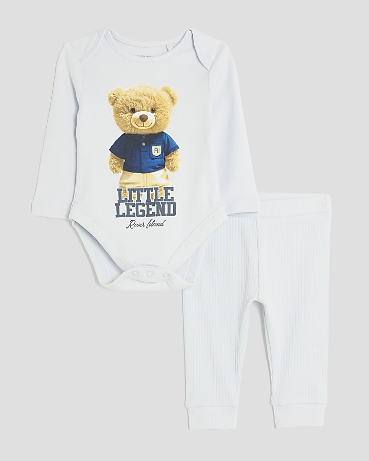 Baby Boys Blue Long Sleeve Bear Bodysuit Set