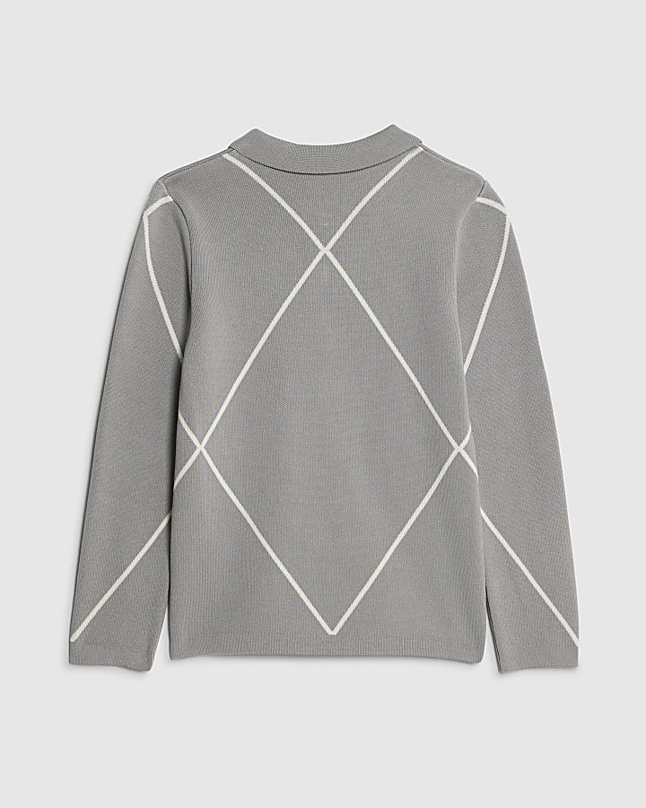 Boys Grey Diamond Polo Shirt