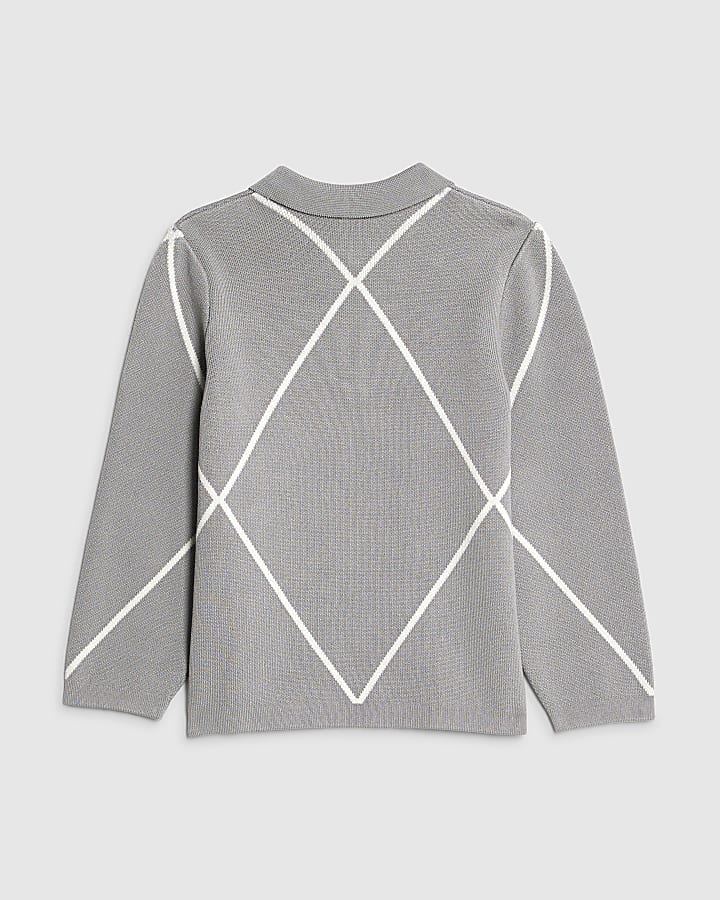 Mini Boys Grey Diamond Polo Shirt