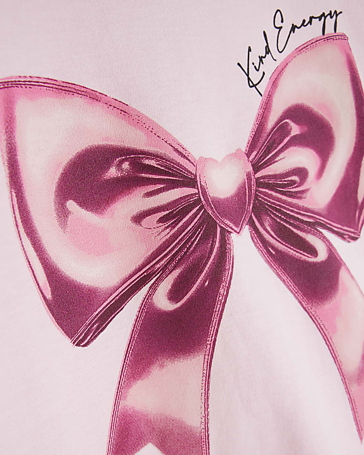 Mini Girls Pink Frill Sleeve Bow T-Shirt Set