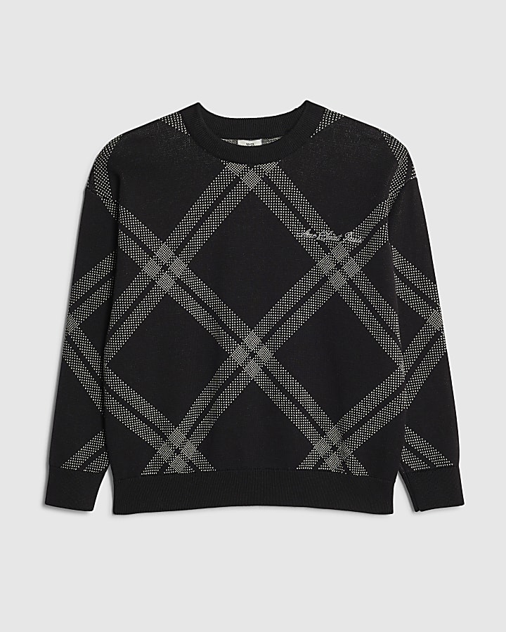 Boys Black Argyle Crew Neck Jumper