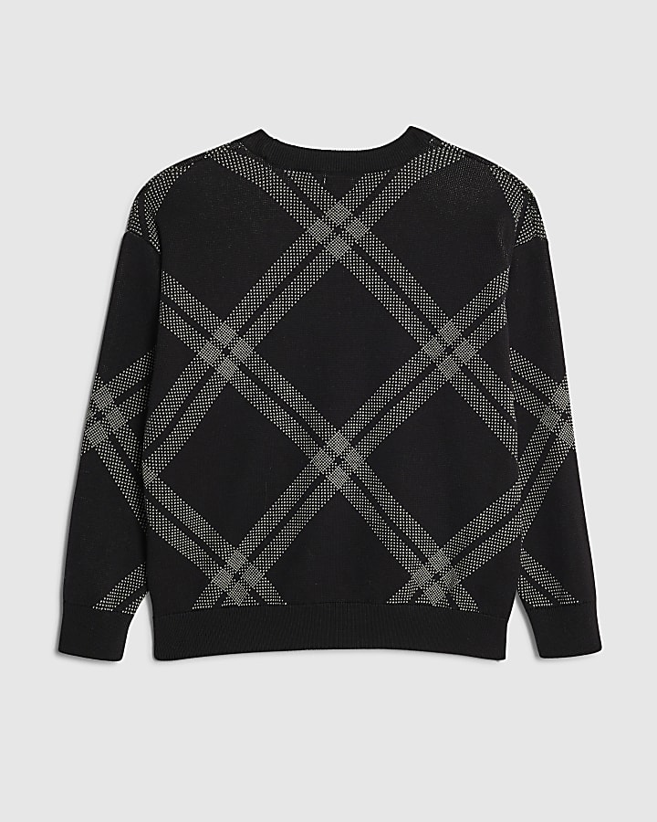 Boys Black Argyle Crew Neck Jumper