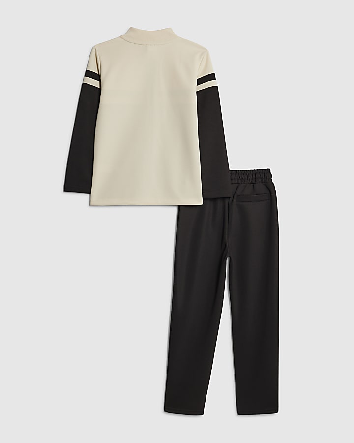 Boys Black Colour Block Funnel Sweatshirt Set