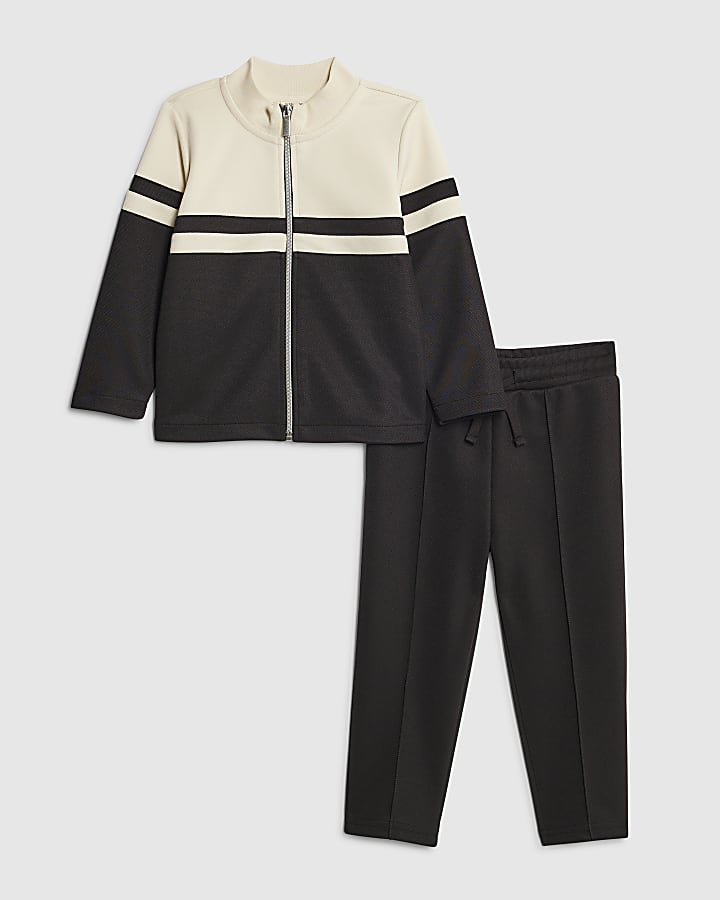 Mini Boys Black Colour Block Sweatshirt Set