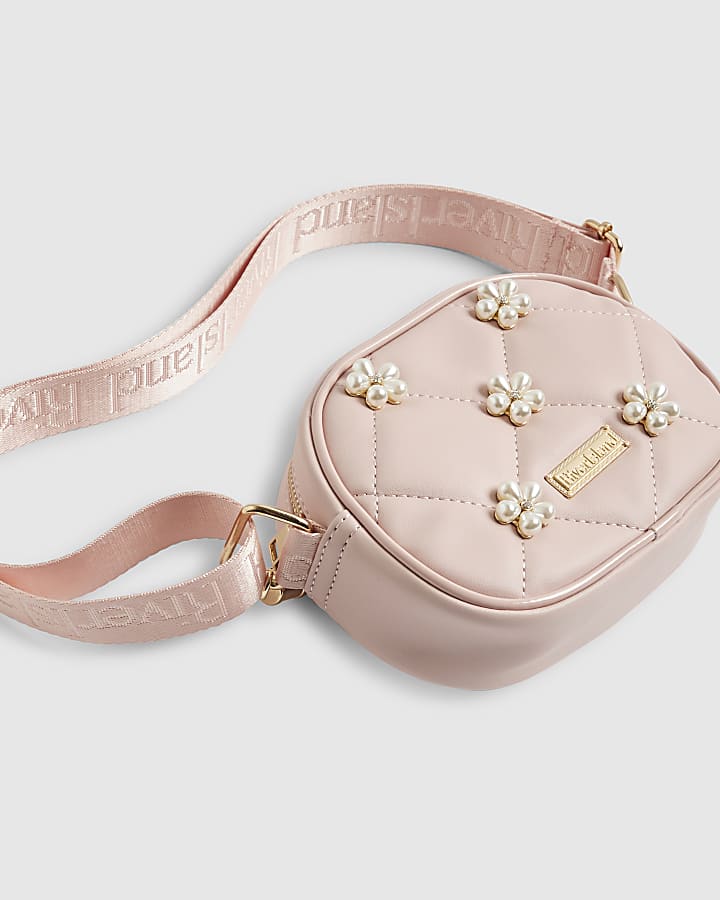 Girls Pink Pearl Floral Curve Cross Body Bag