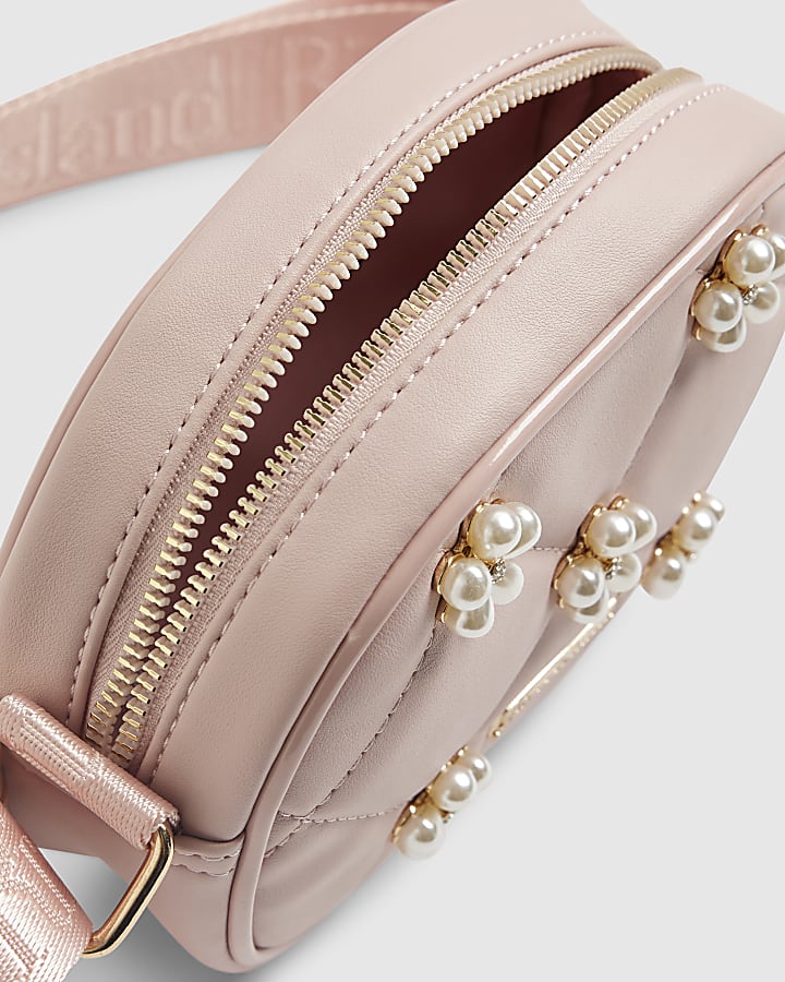 Girls Pink Pearl Floral Curve Cross Body Bag