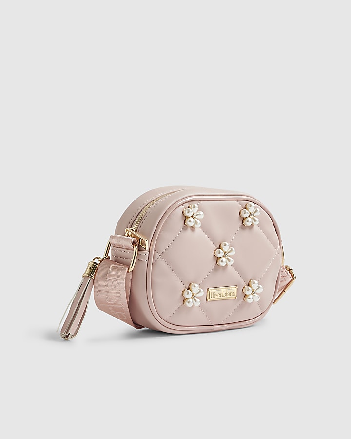 Girls Pink Pearl Floral Curve Cross Body Bag