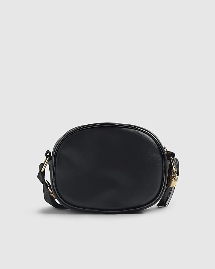Girls Black Pearl Floral Curve Cross Body Bag