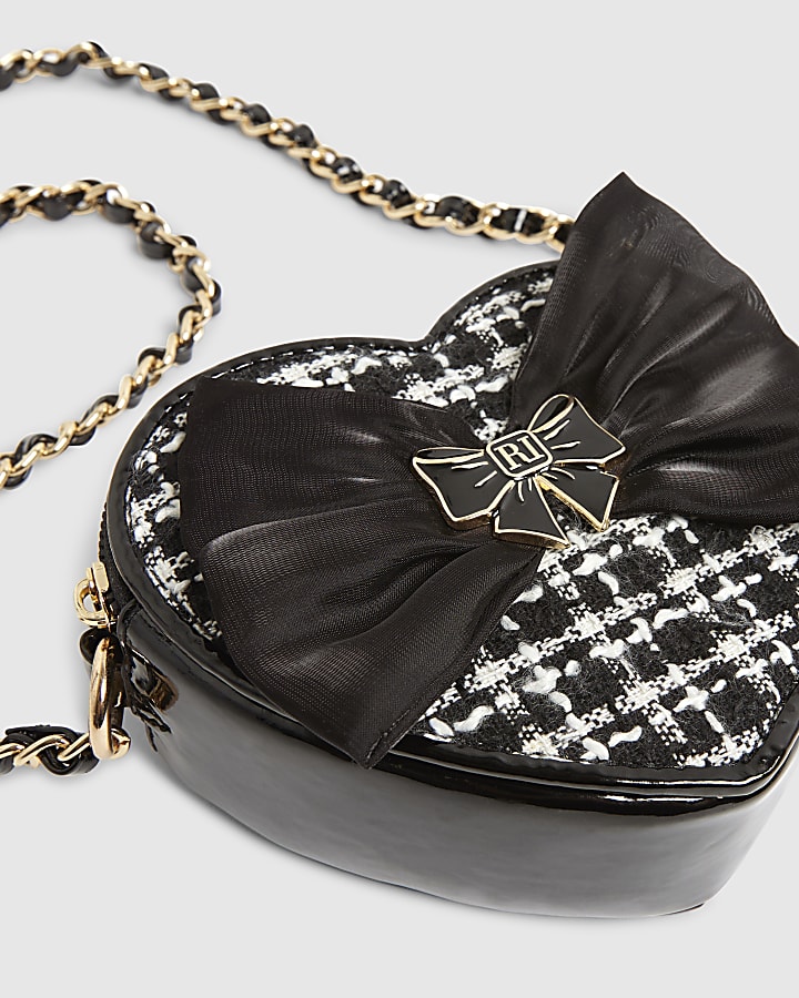 Girls Black Boucle Heart Crossbody Bag