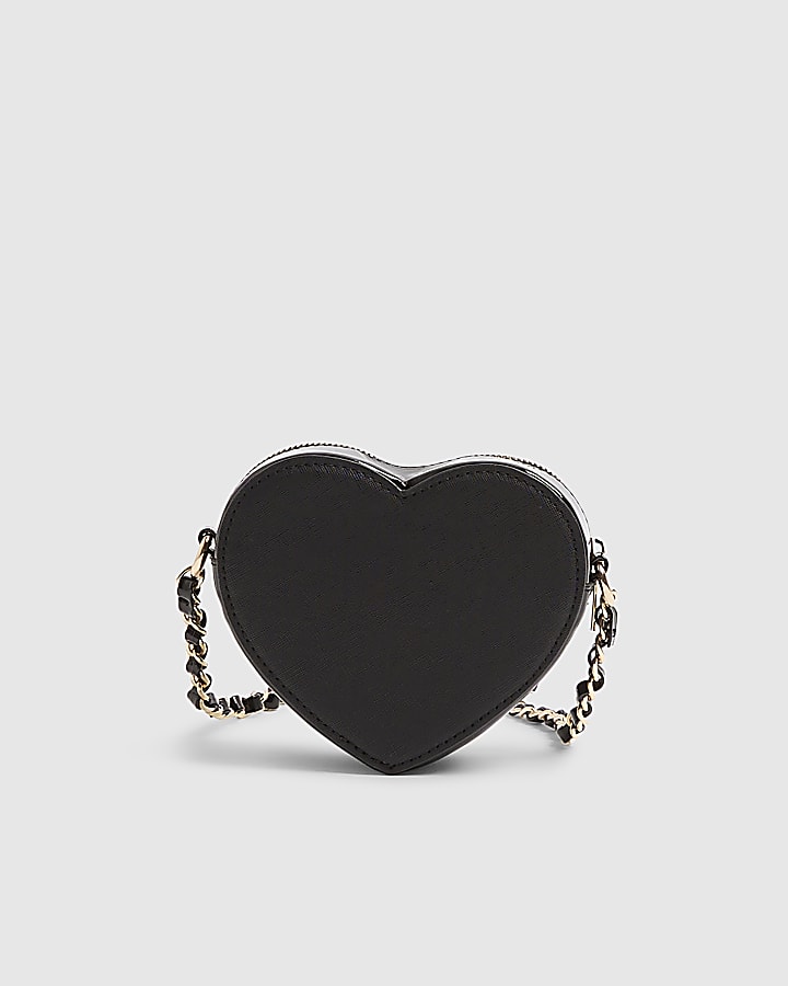 Girls Black Boucle Heart Crossbody Bag