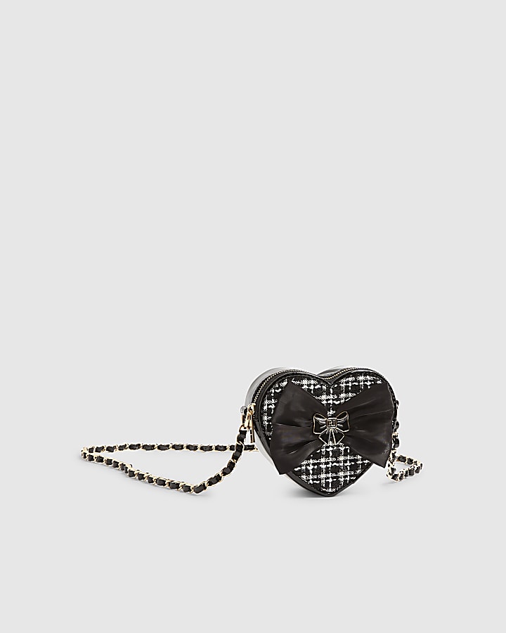 Girls Black Boucle Heart Crossbody Bag