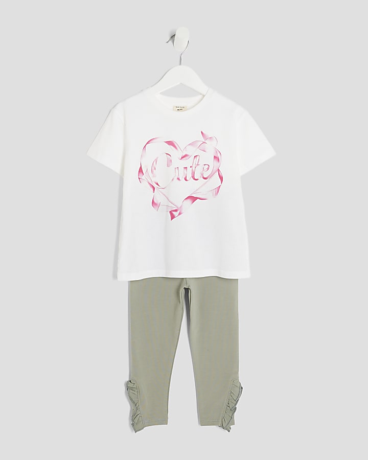 Mini Girls White Cute Heart T-Shirt Set
