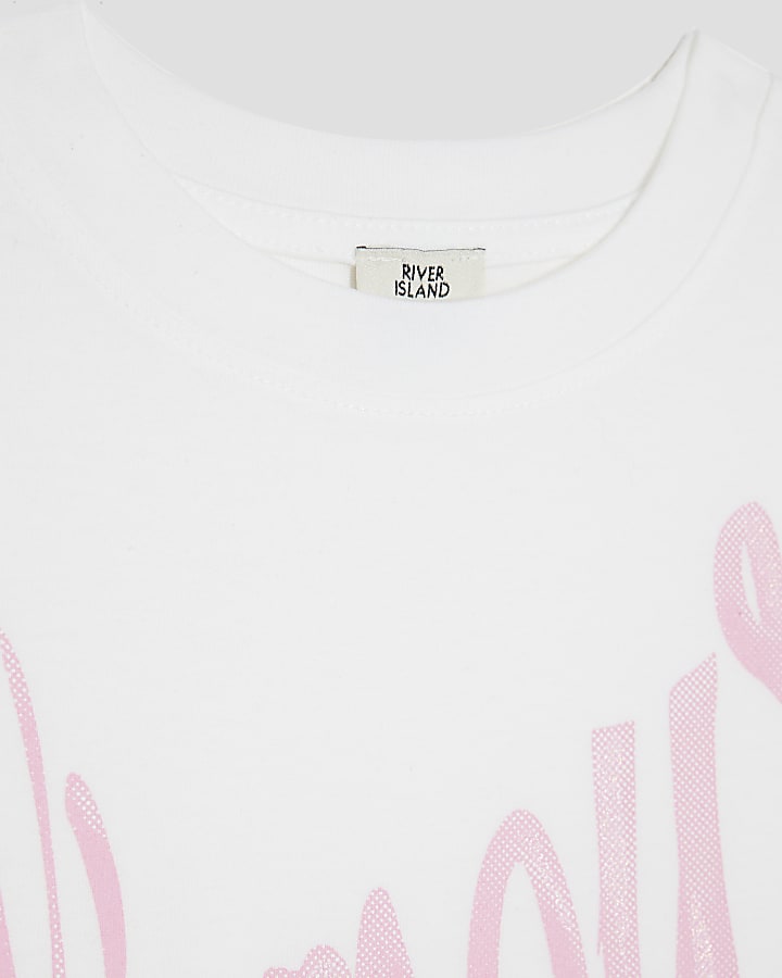Girls White L'amour Ribbon Crop Top