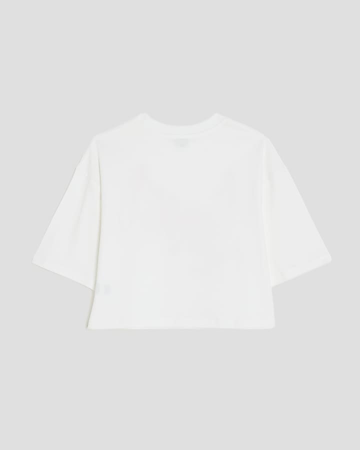Girls White L'amour Ribbon Crop Top