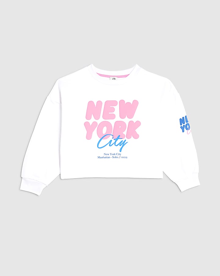 Girls White New York Sweatshirt