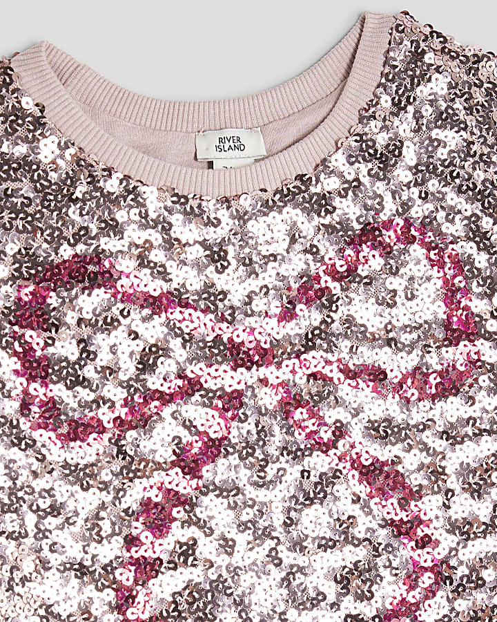 Girls Pink Sequin Bow T-Shirt