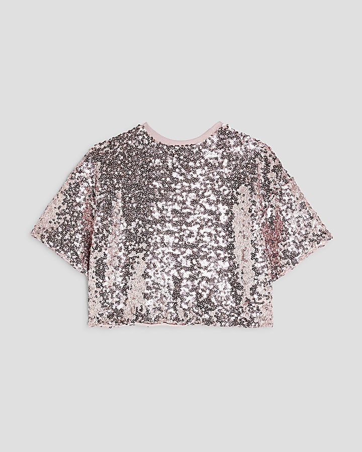 Girls Pink Sequin Bow T-Shirt