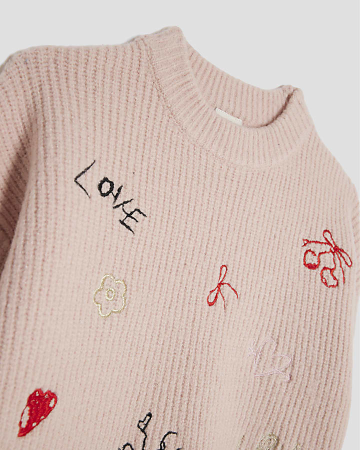 Girls Pink Knitted Doodle Jumper