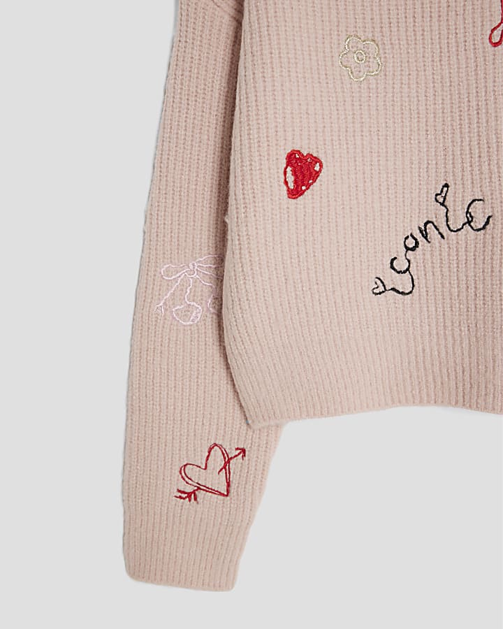 Girls Pink Knitted Doodle Jumper