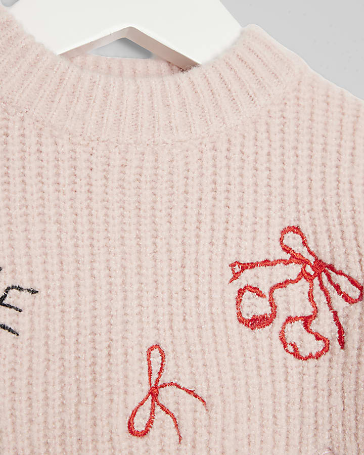 Mini Girls Pink Knitted Doodle Jumper