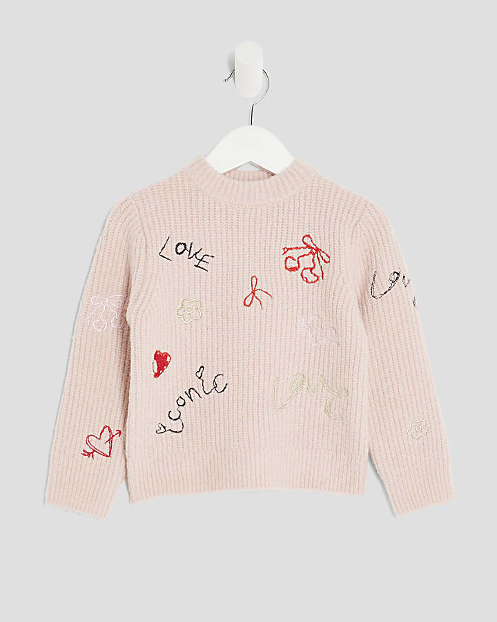 Mini Girls Pink Knitted Doodle Jumper