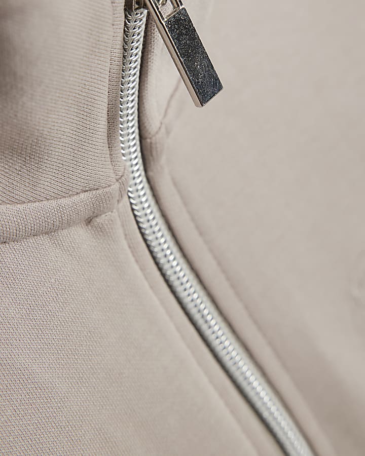 Boys Beige Zip Funnel Neck Top Set