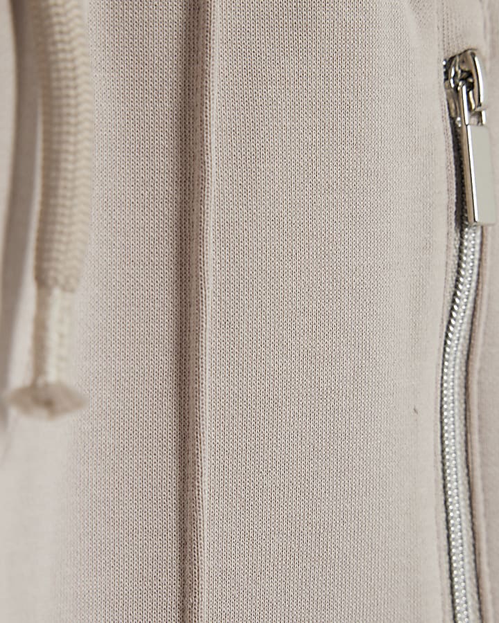 Mini Boys Beige Zip Funnel Neck Top Set