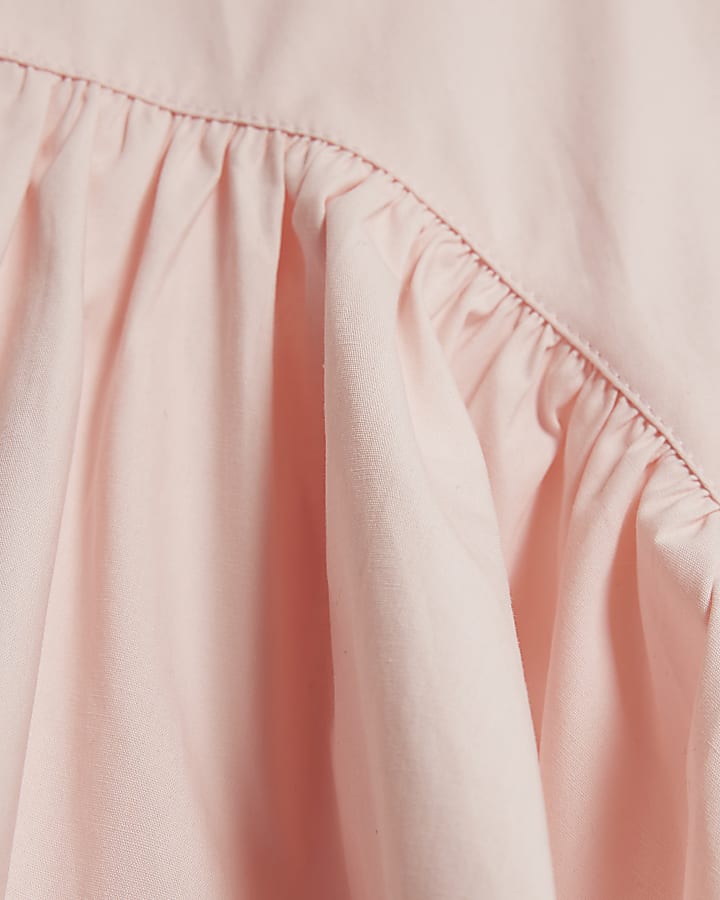 Girls Pink Puff Sleeve Shirt Dress