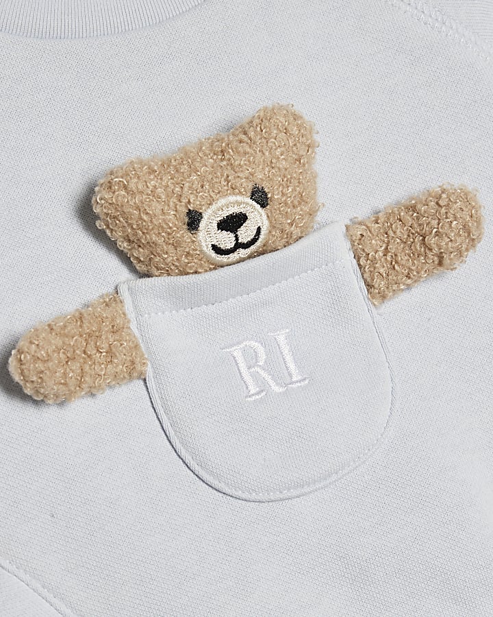 Baby Boys Blue Bear Pocket Sweatshirt Set