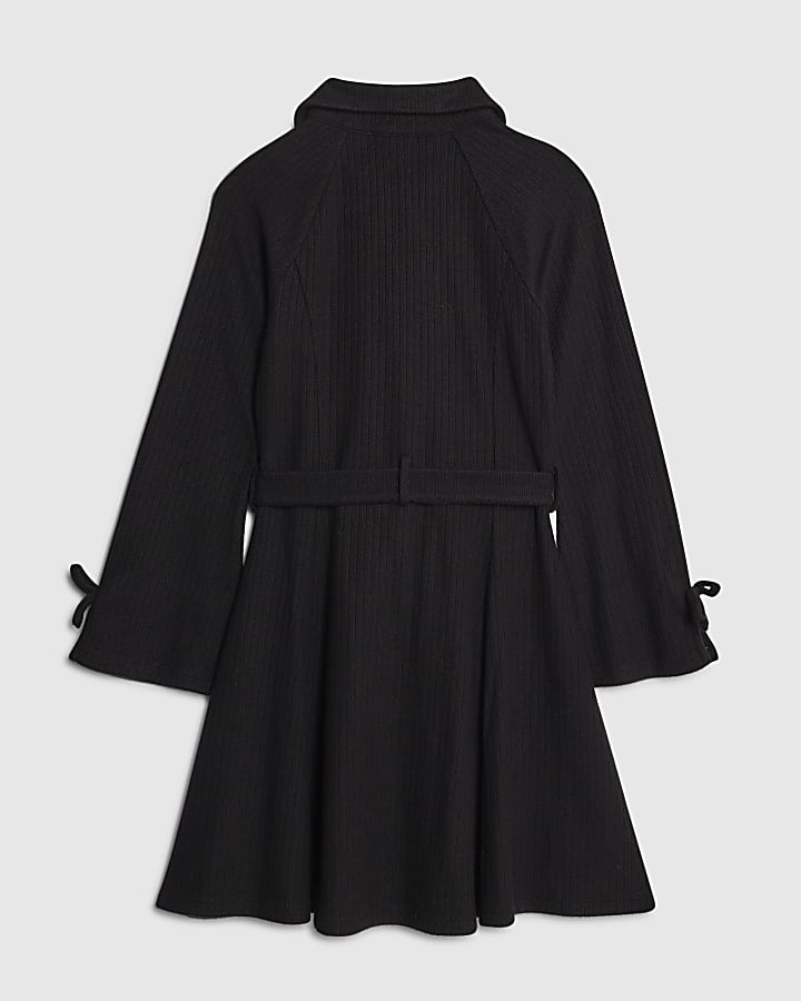 Girls Black Belted Shirt Dress