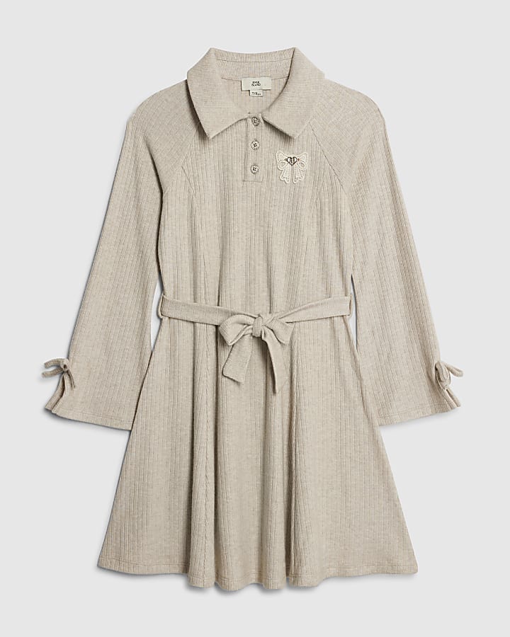 Girls Grey Belted Shirt Dress