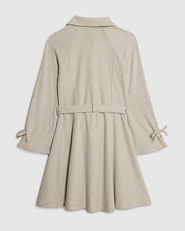 Girls Grey Belted Shirt Dress