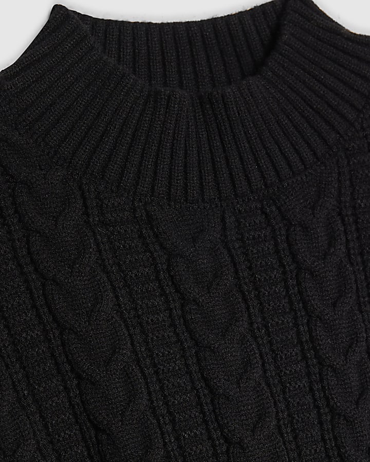 Girls Black Knitted Fur Trim Cape