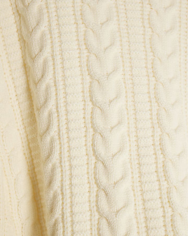 Girls Cream Knitted Fur Trim Cape