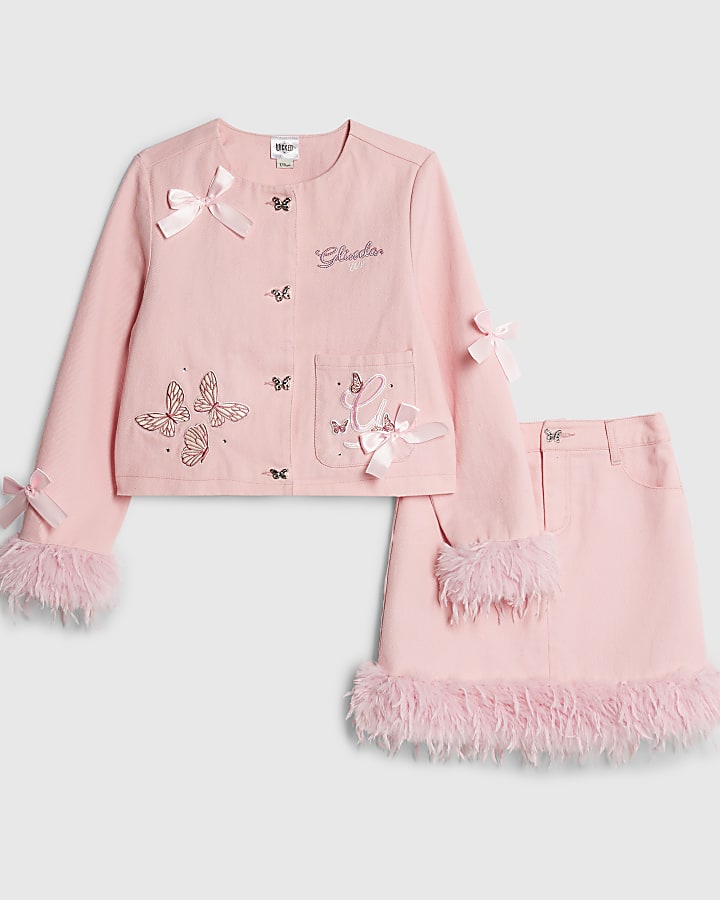 Wicked Girls Pink Glinda feather trim set