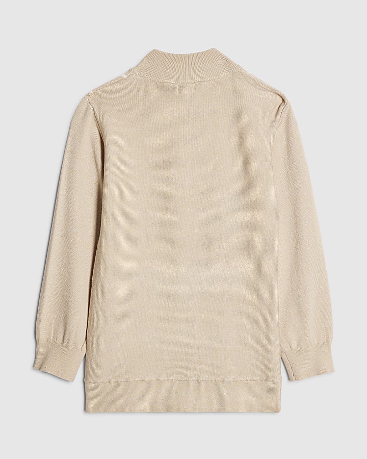Boys Beige Funnel Neck Top
