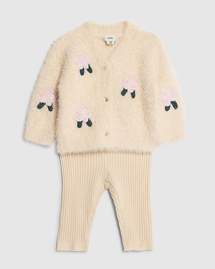 Baby Girls Pink Fluffy Rose Cardigan Set