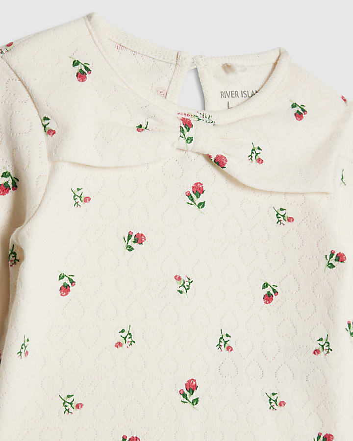 Baby Girls Cream Floral Bodysuit Set