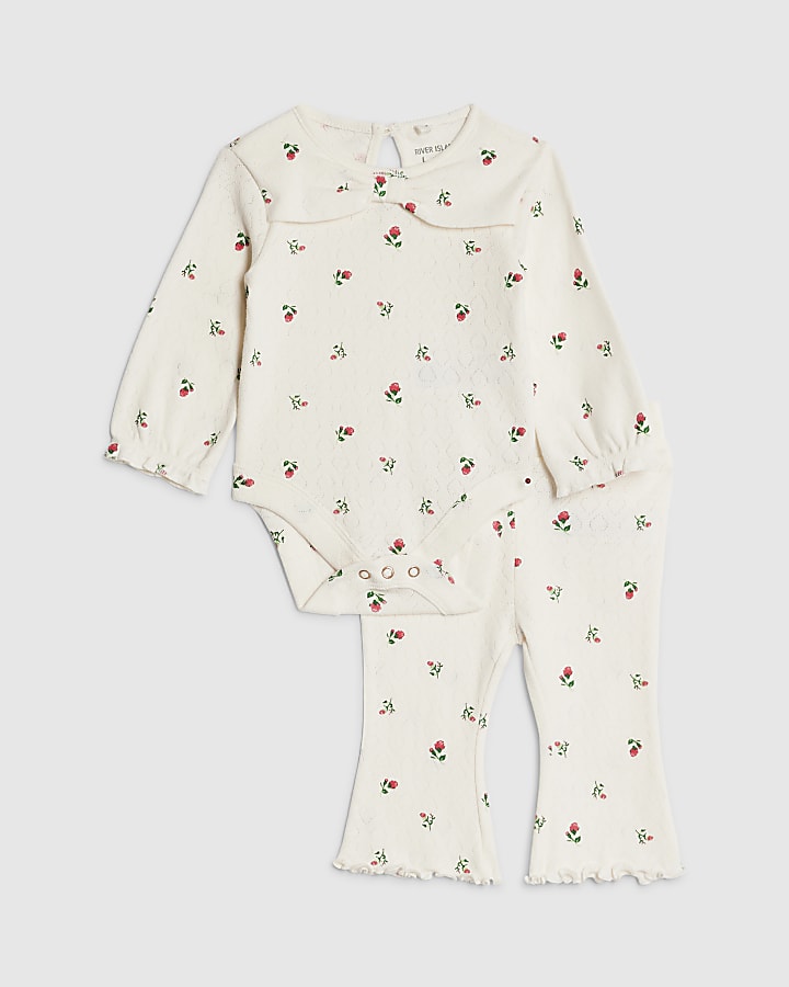 Baby Girls Cream Floral Bodysuit Set