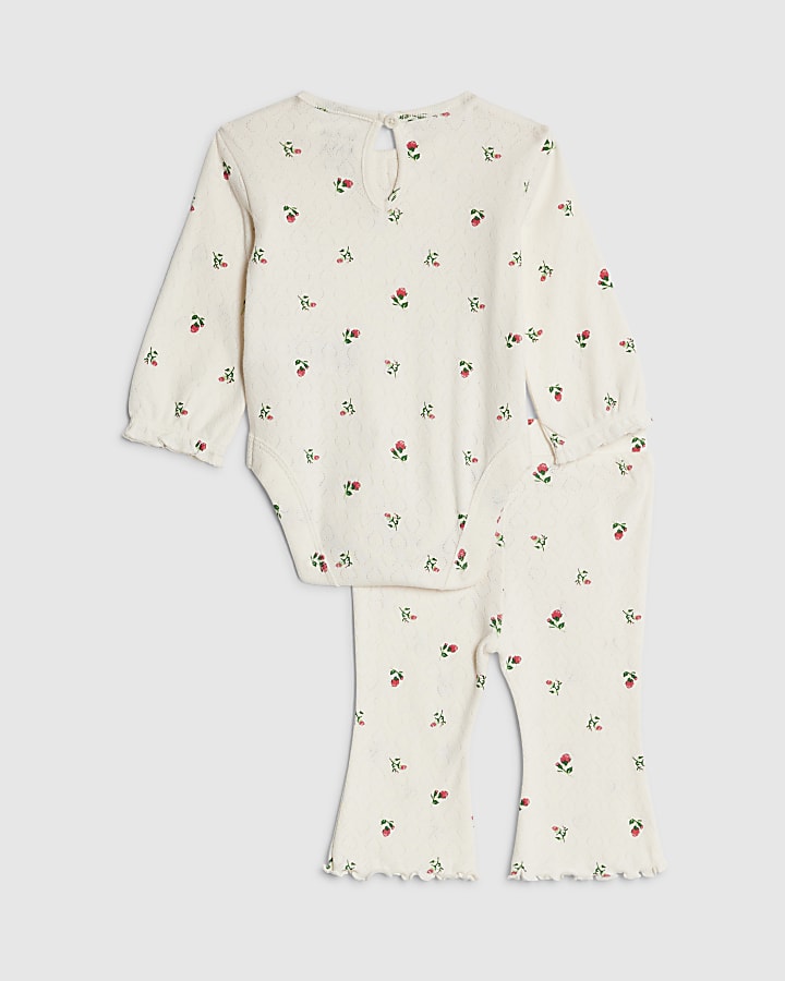 Baby Girls Cream Floral Bodysuit Set